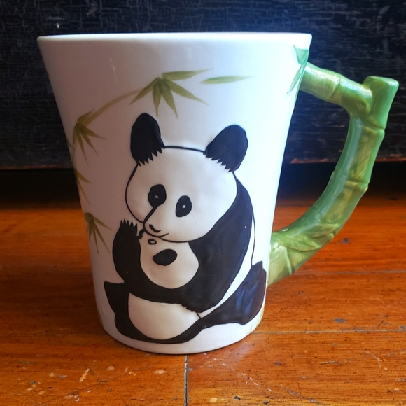 Pier 1 3D Panda Bear W/Cub and Bamboo Coffee Mug Cute Tea 16oz
